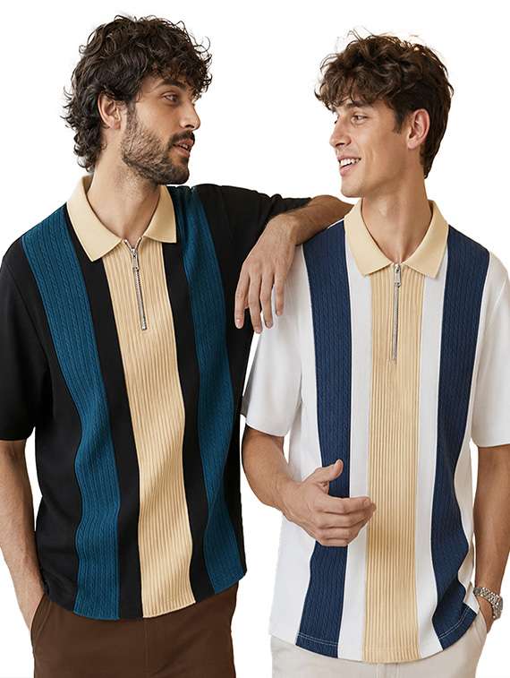 men pack of 2 striped short sleeves polo t-shirt