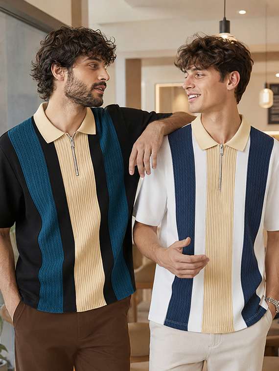 men pack of 2 striped short sleeves polo t-shirt