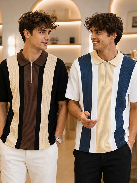 men pack of 2 striped short sleeves polo t-shirt