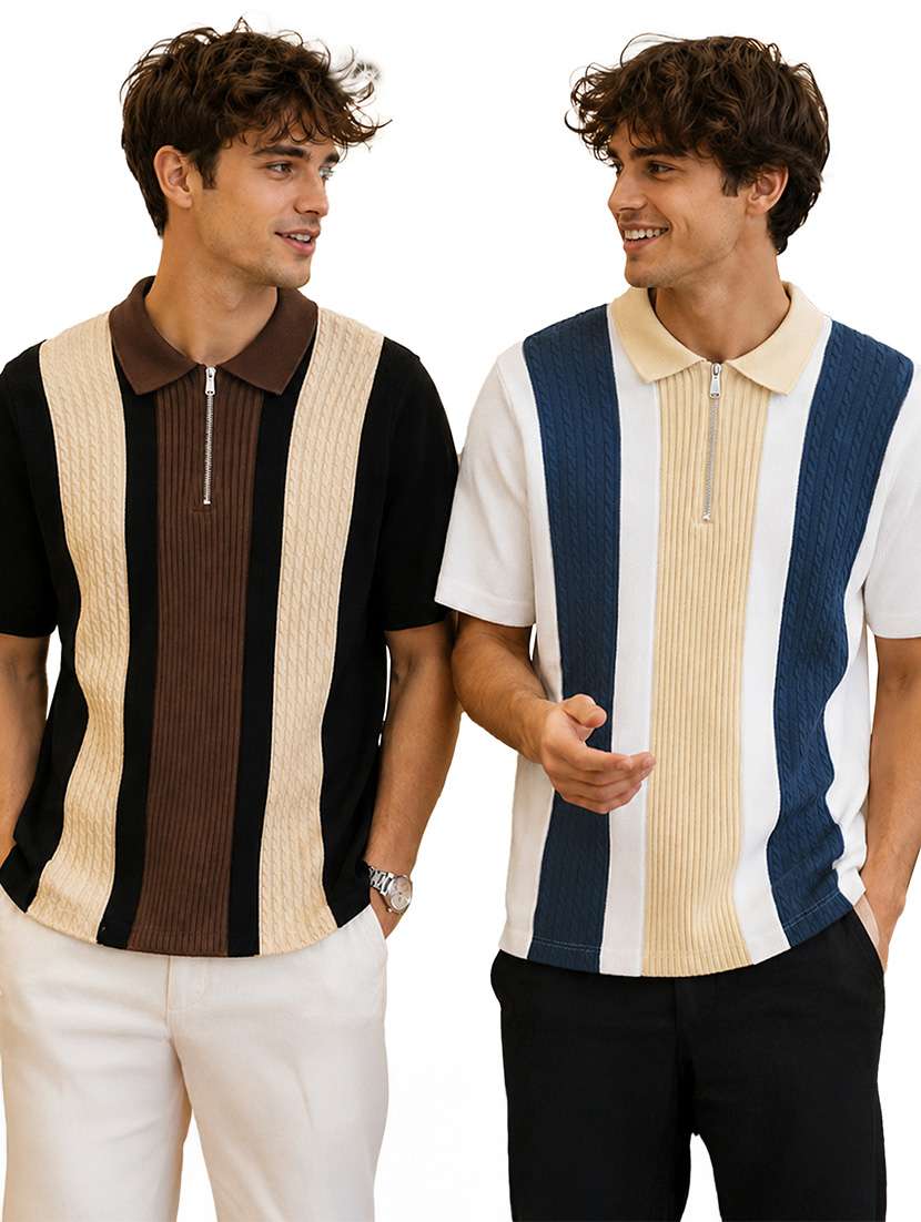 men pack of 2 striped short sleeves polo t-shirt
