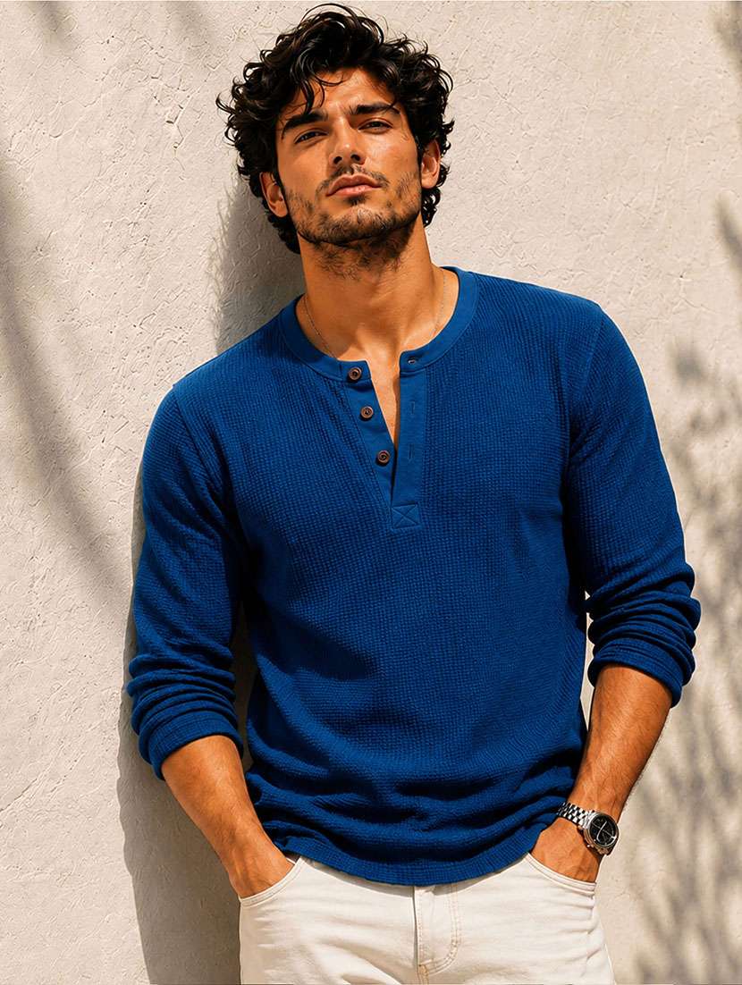men self design long sleeves regular fit t-shirt