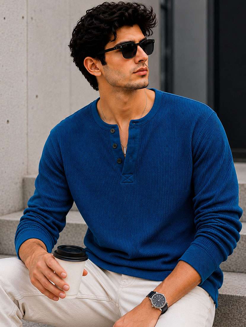 men self design long sleeves regular fit t-shirt