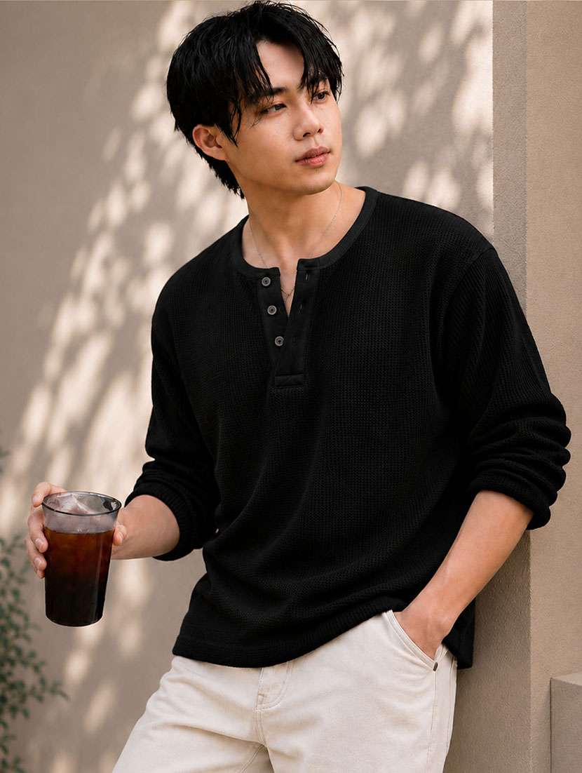 men self design long sleeves regular fit t-shirt