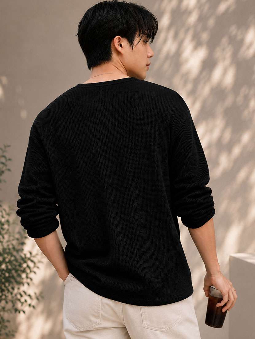 Men Self Design Long Sleeves Regular Fit T-shirt - 22724570 -  Standard Image - 3