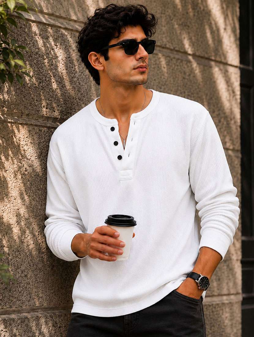 men self design long sleeves regular fit t-shirt