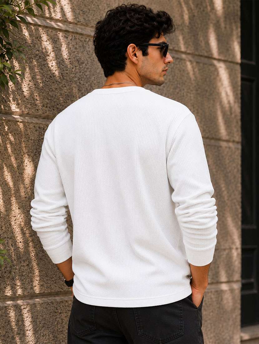 Men Self Design Long Sleeves Regular Fit T-shirt - 22724578 -  Standard Image - 3