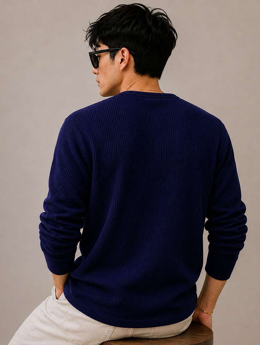 Men Self Design Long Sleeves Regular Fit T-shirt - 22724604 -  Standard Image - 3