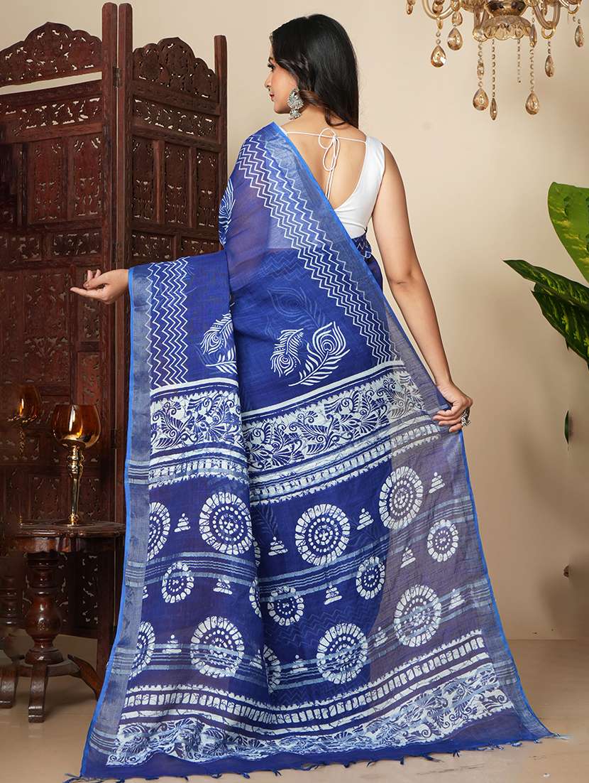 Women Printed Handloom Saree With Blouse - 22724816 -  Standard Image - 3