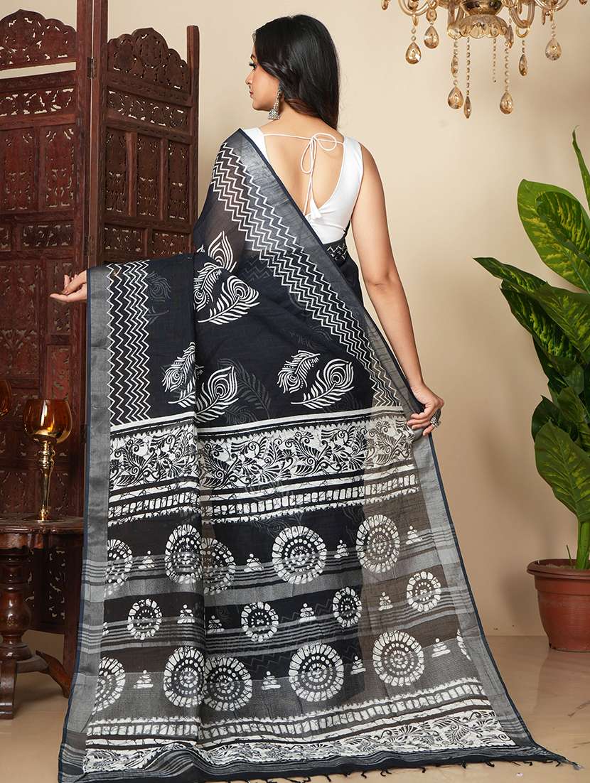 Women Printed Handloom Saree With Blouse - 22724819 -  Standard Image - 3