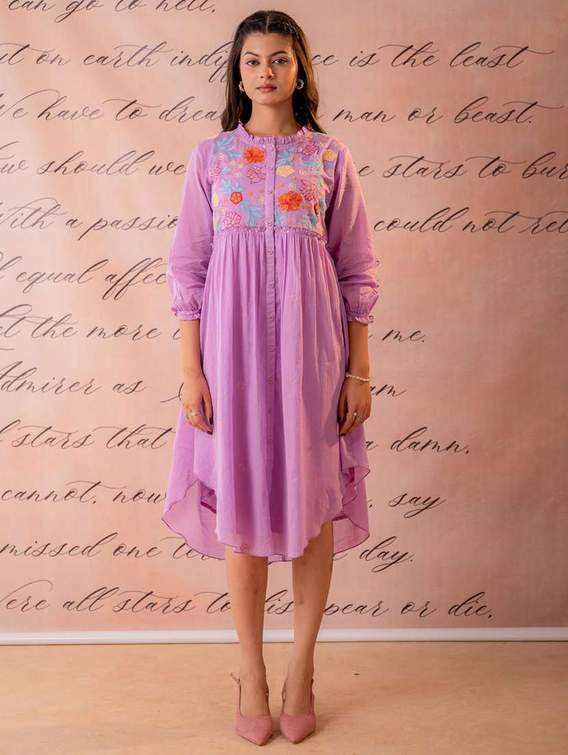 women embroidered three quarter sleeves a-line kurta