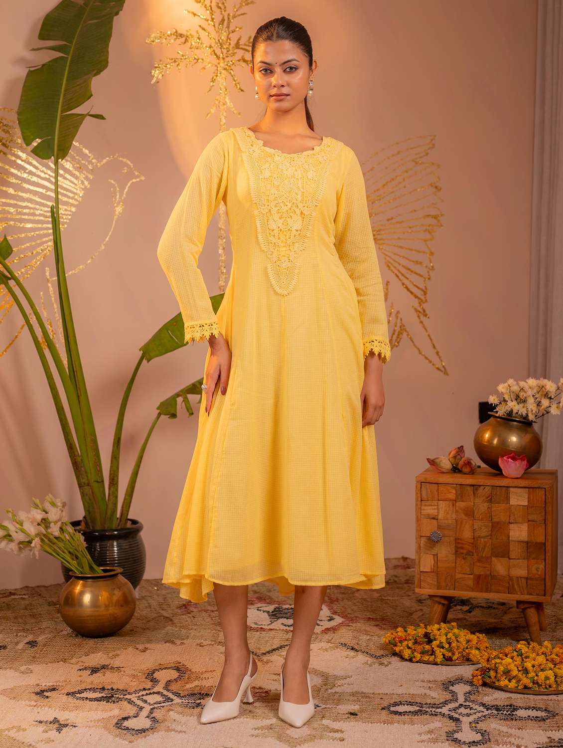 women self design long sleeves anarkali kurta