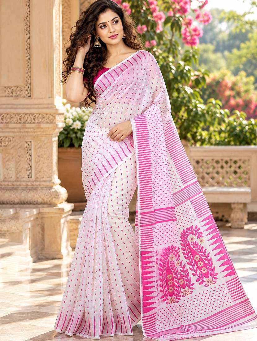 women self design jamdani saree with blouse