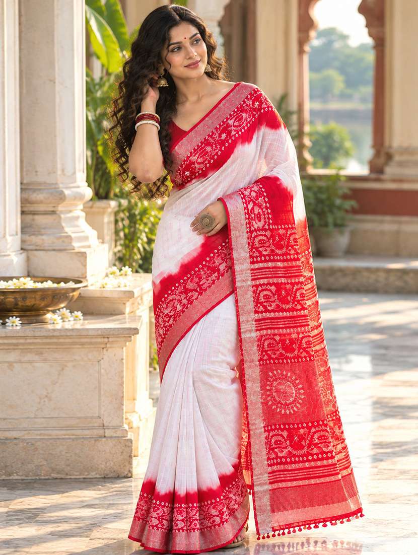 women printed handloom saree with blouse