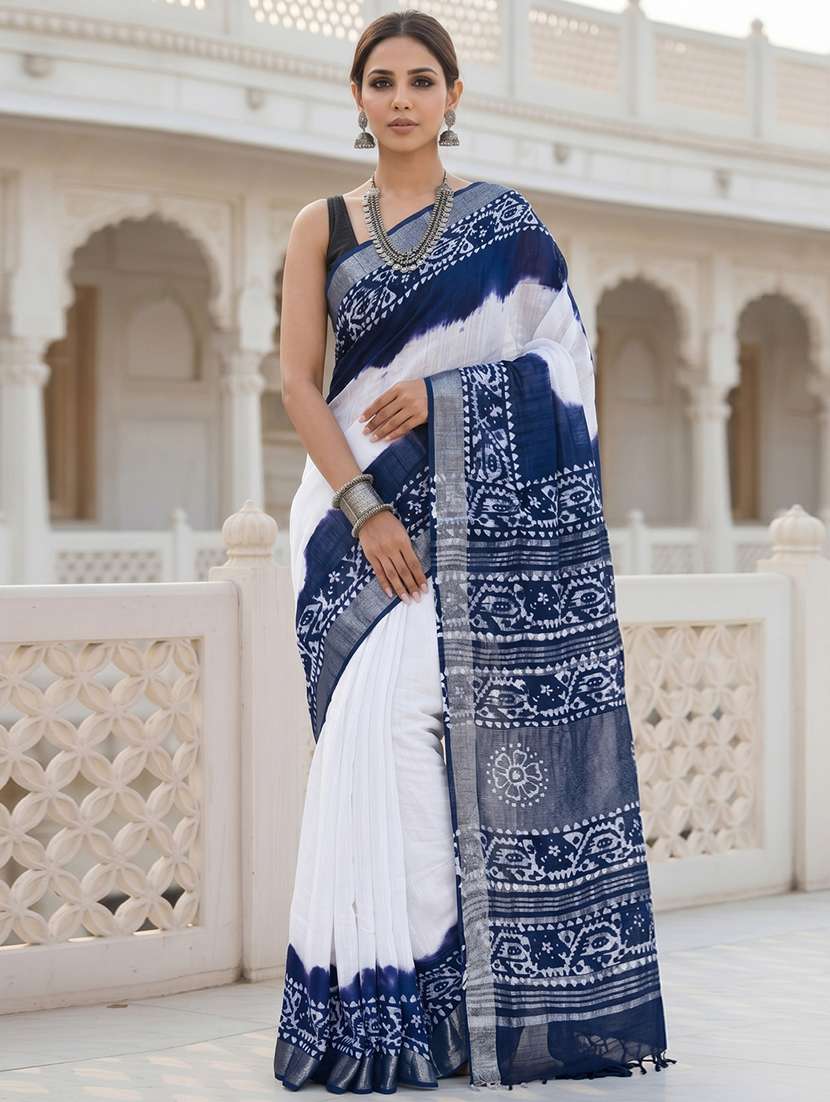 women printed handloom saree with blouse
