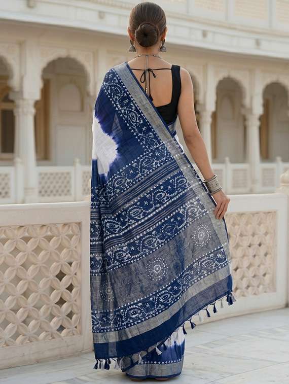 Women Printed Handloom Saree With Blouse - 22725458 -  Standard Image - 3
