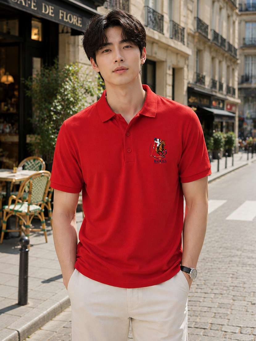men printed short sleeves polo t-shirt