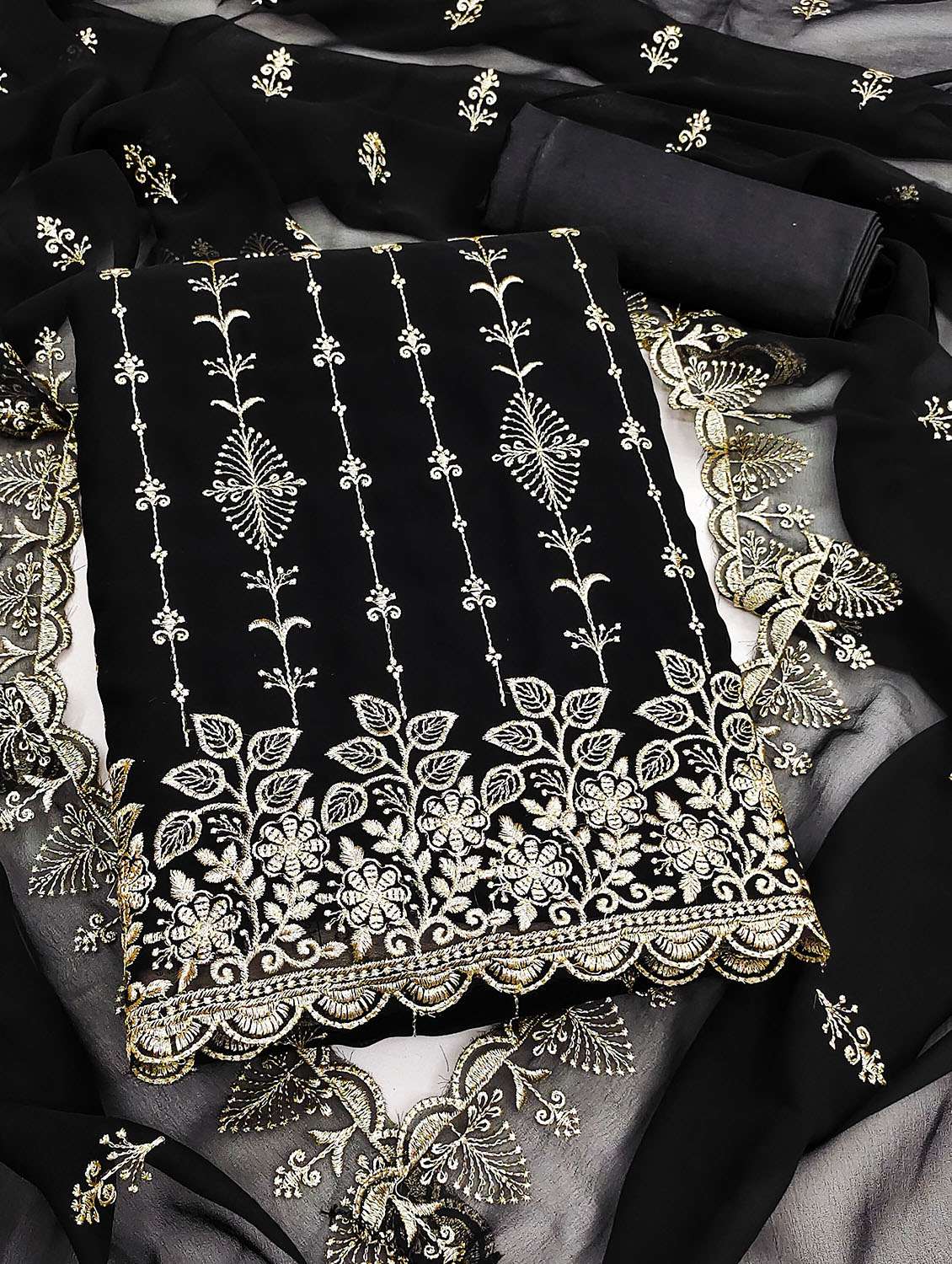 women solid with work unstitched suit set