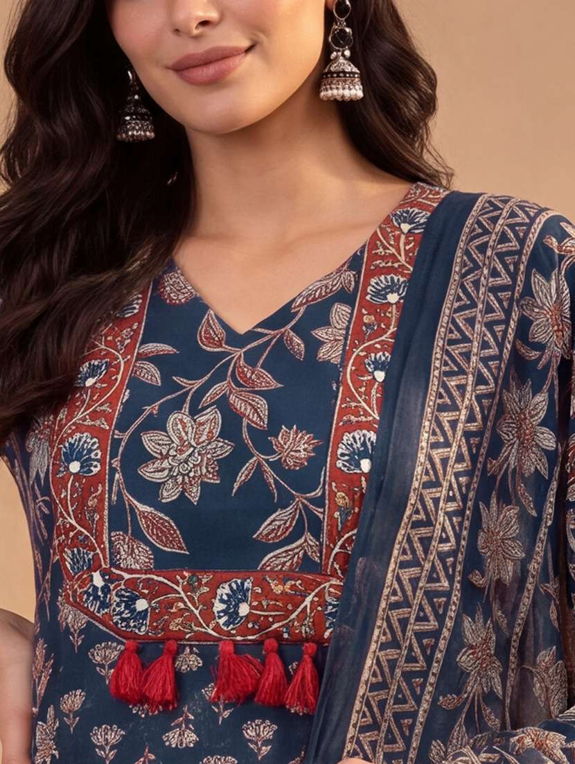 Women Printed Three Quarter Sleeves Kurta Pant Set With Dupatta - 22725738 -  Standard Image - 5