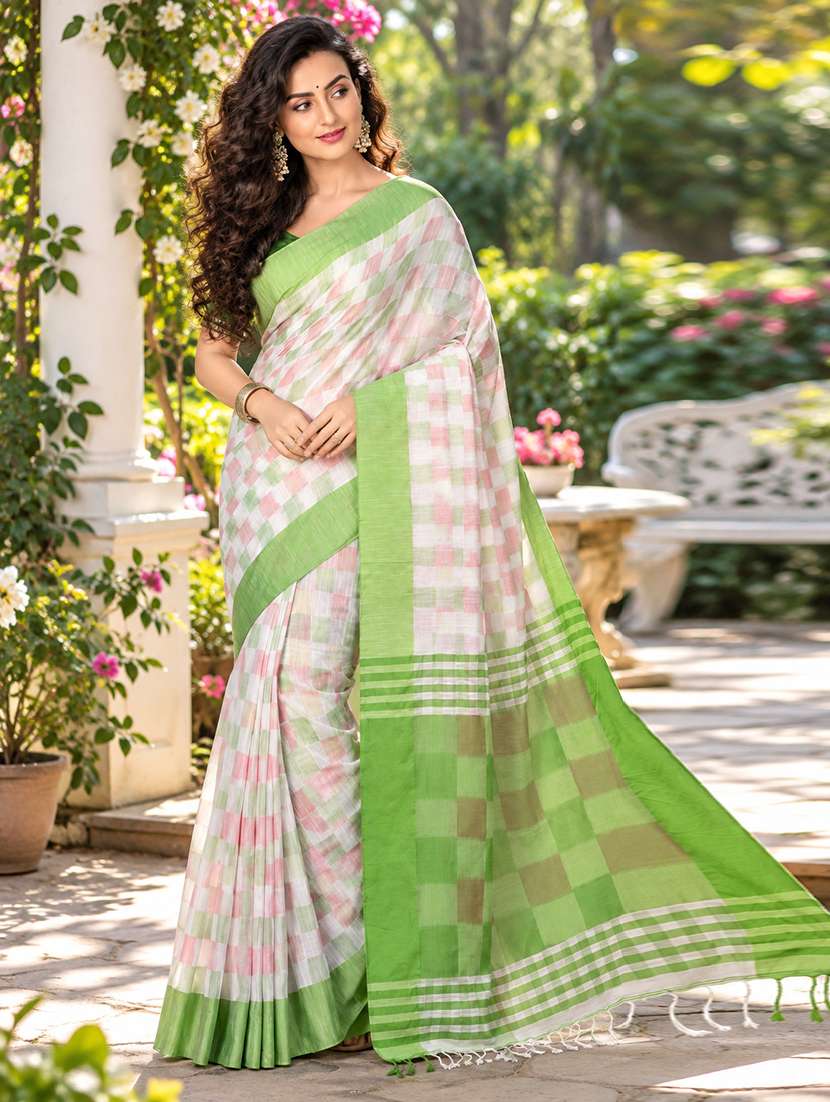 women checkered handloom saree with blouse