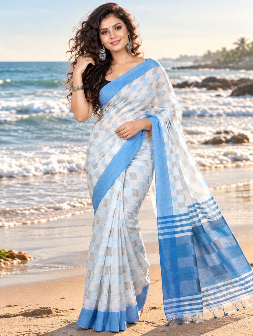 women checkered handloom saree with blouse
