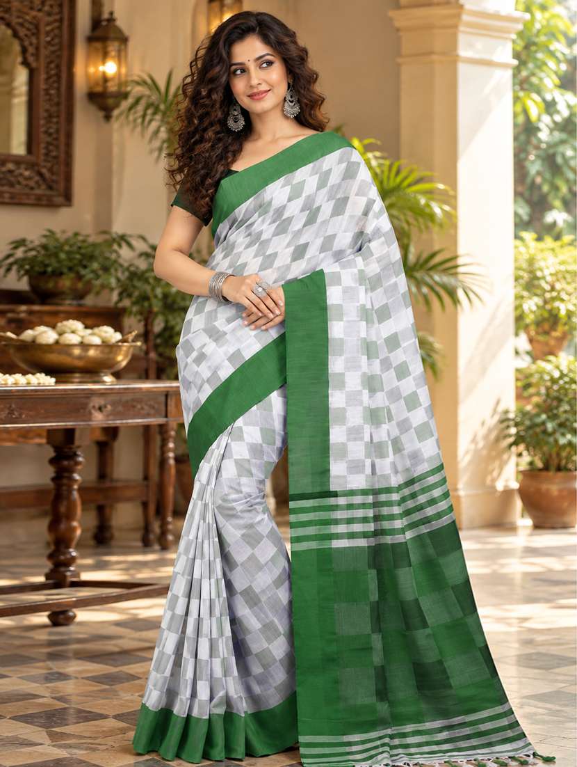 women checkered handloom saree with blouse