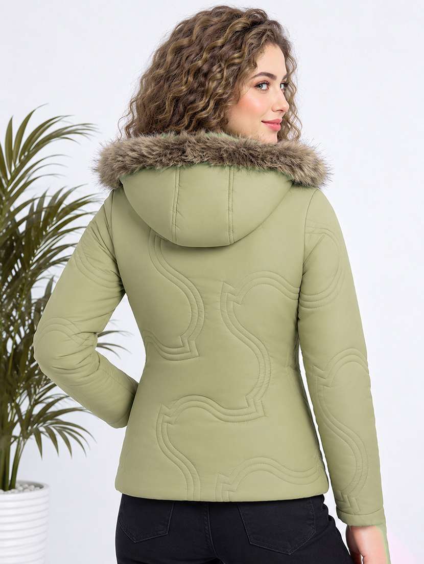 Women Solid Long Sleeves Hooded Puffer Jacket - 22725779 -  Standard Image - 3