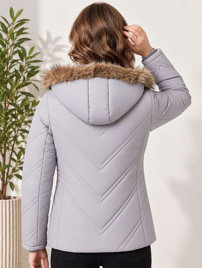 Women Solid Long Sleeves Hooded Puffer Jacket - 22725784 -  Standard Image - 3