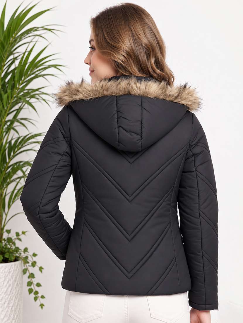 Women Solid Long Sleeves Hooded Puffer Jacket - 22725787 -  Standard Image - 3