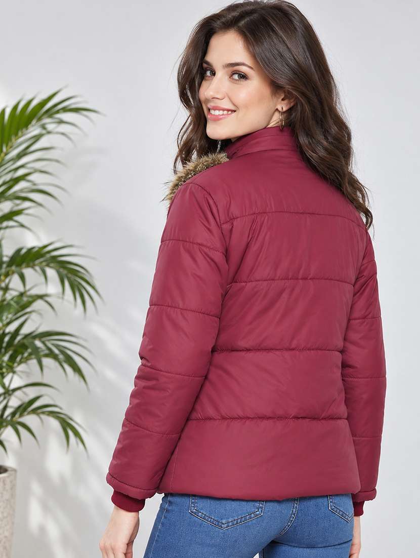 Women Solid Long Sleeves Hooded Puffer Jacket - 22725801 -  Standard Image - 3