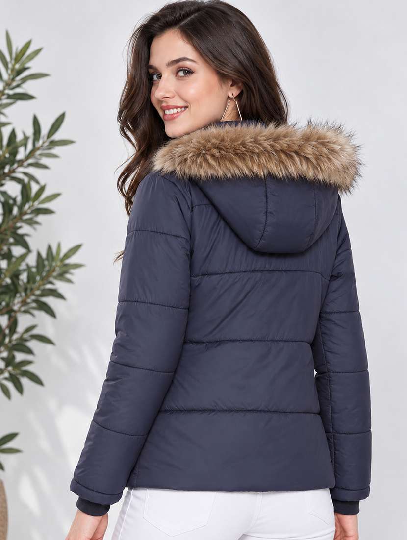 Women Solid Long Sleeves Hooded Puffer Jacket - 22725803 -  Standard Image - 3