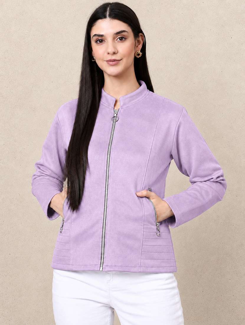 women solid long sleeves regular jacket