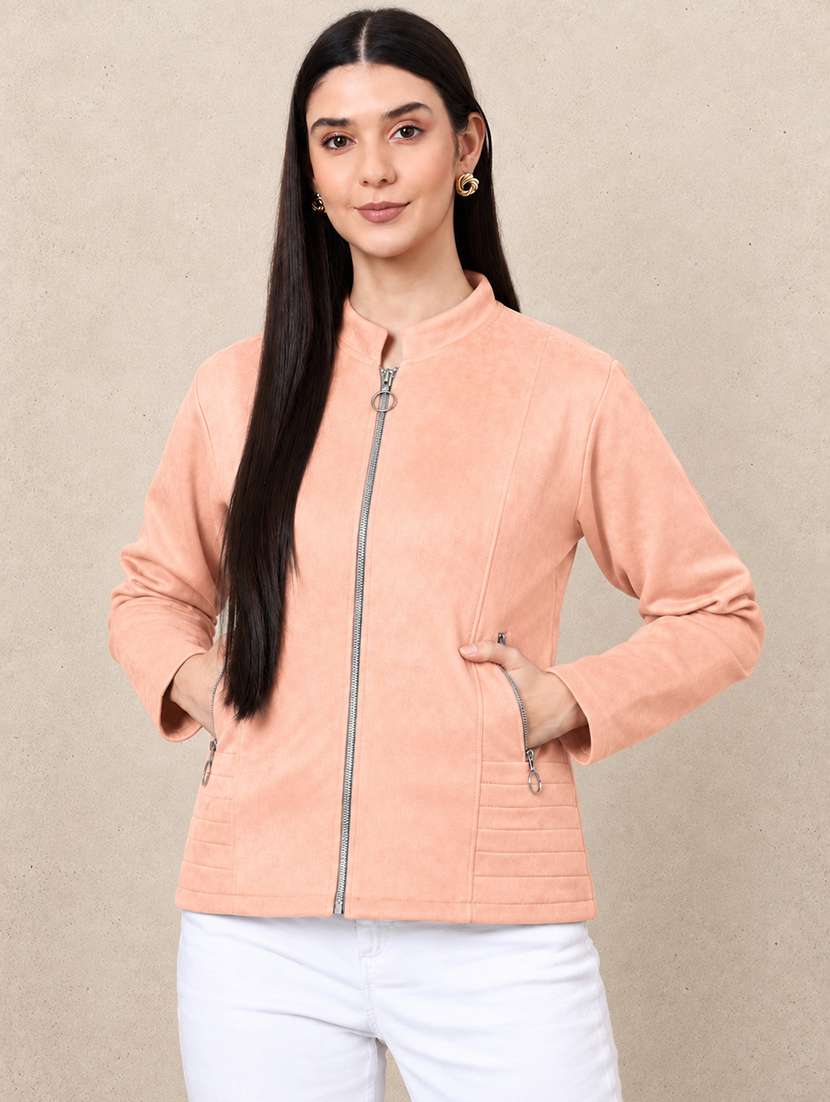women solid long sleeves regular jacket