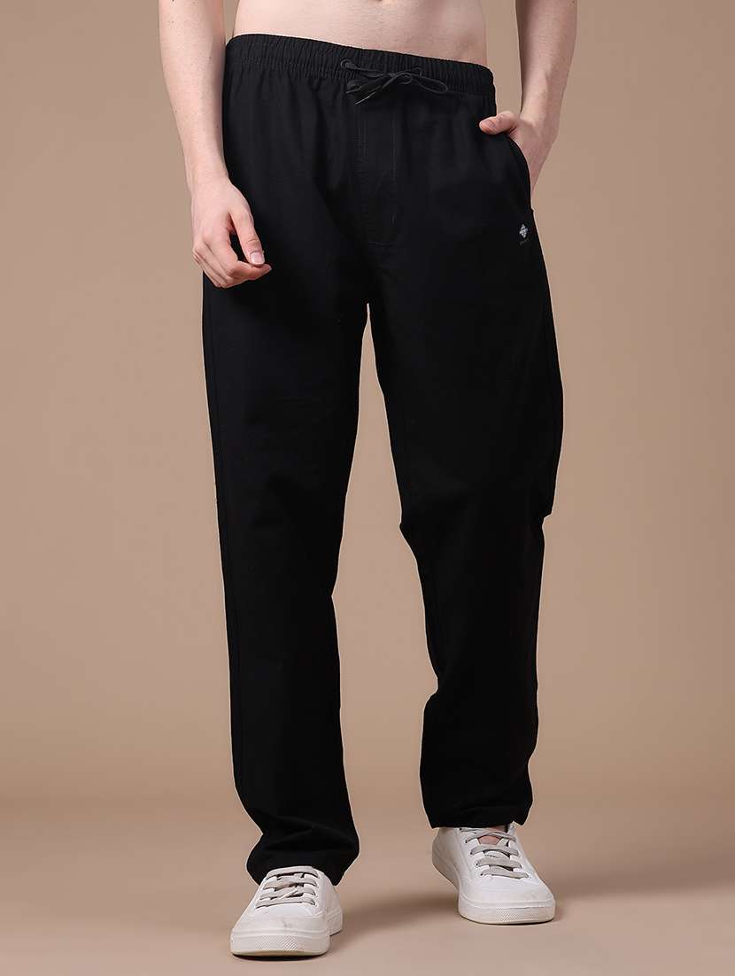 men solid mid rise relaxed fit casual trouser