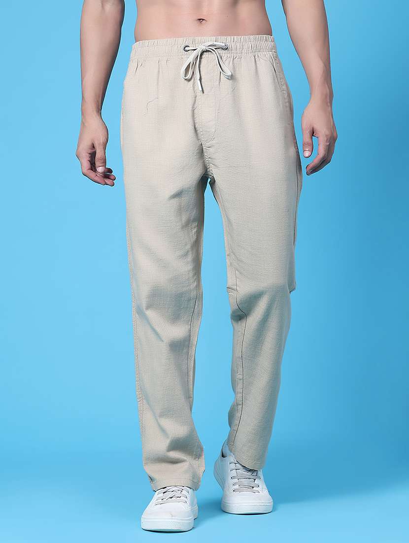 men solid mid rise relaxed fit casual trouser