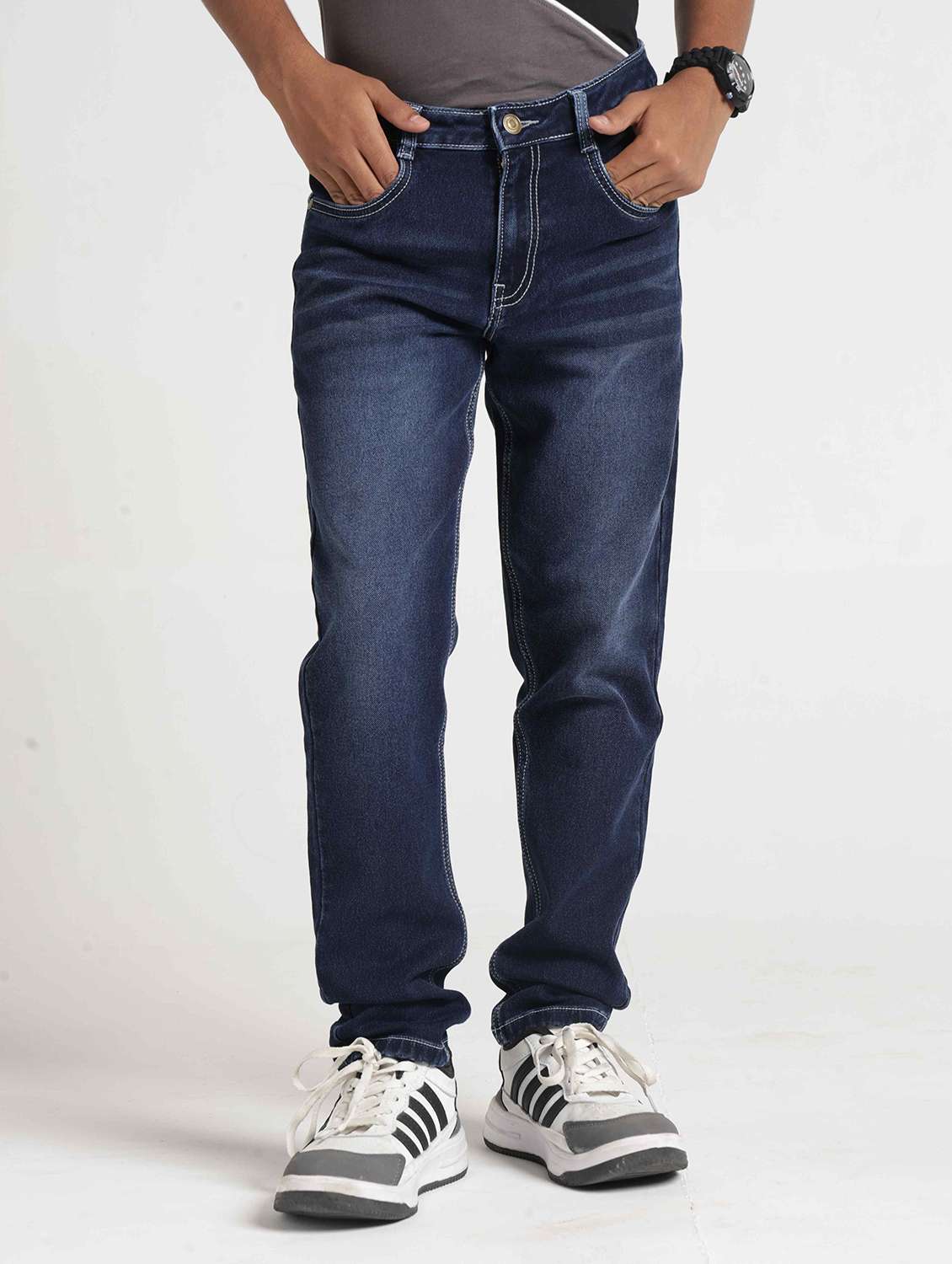 boys washed mid rise slim fit jeans