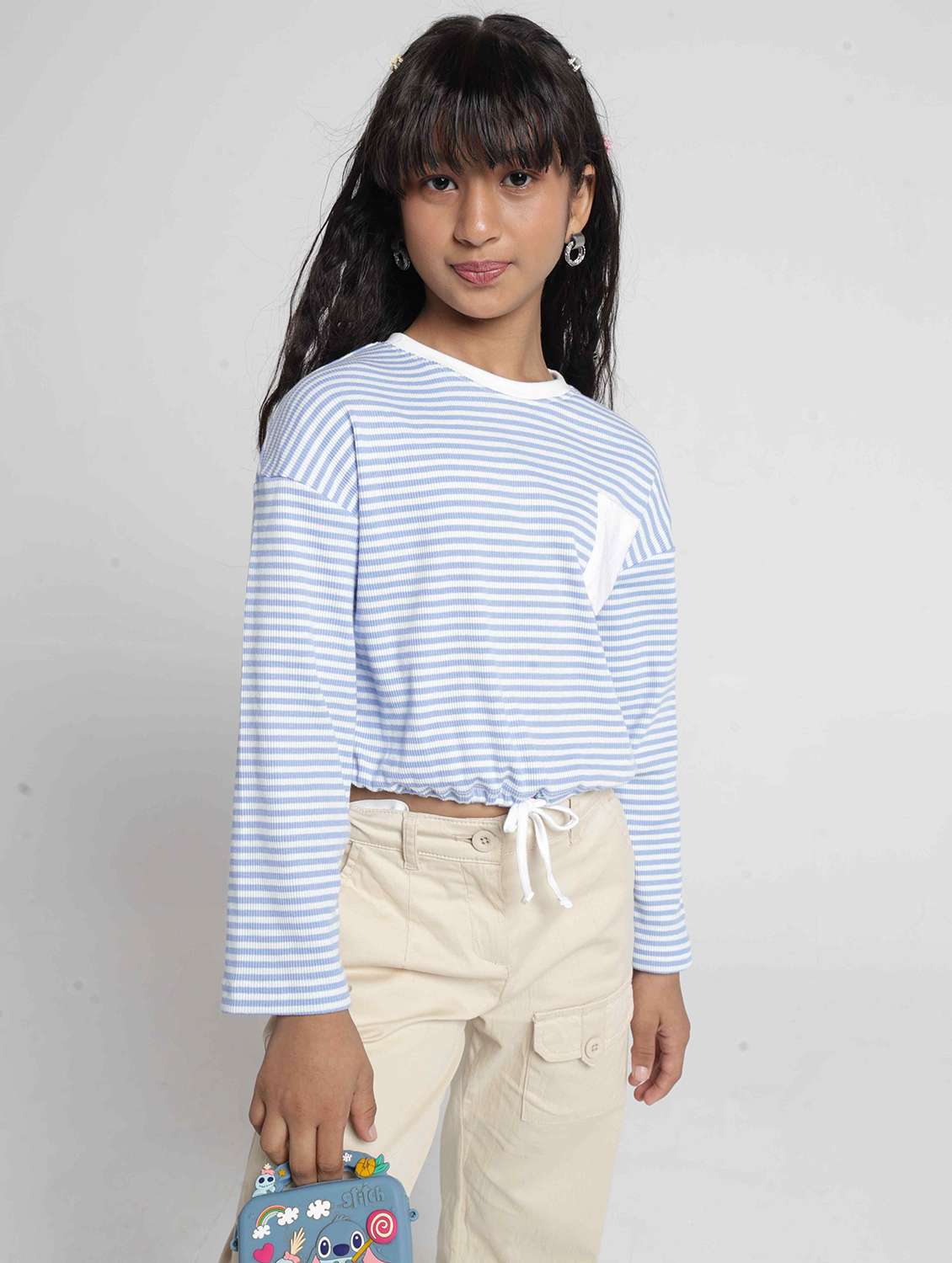 girls striped long sleeves regular fit tee