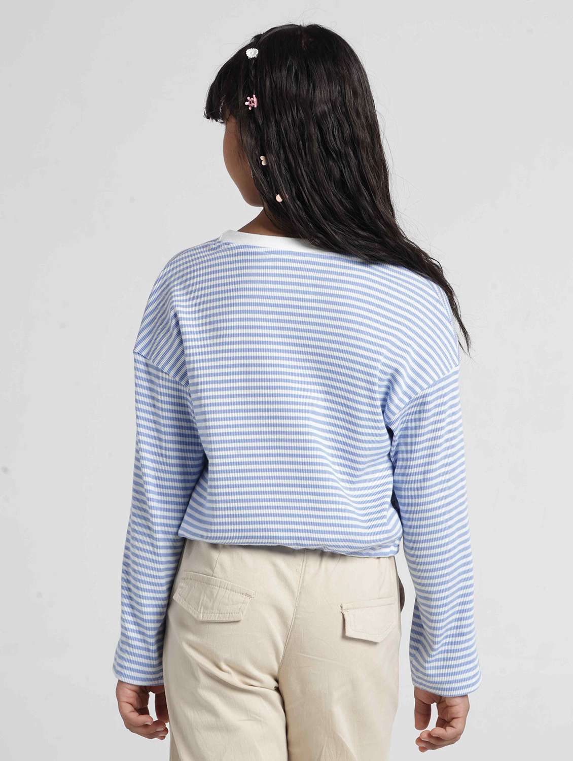 Girls Striped Long Sleeves Regular Fit Tee - 22727293 -  Standard Image - 3