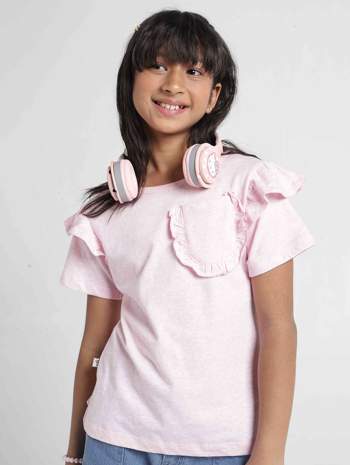 girls self design short sleeves regular fit tee