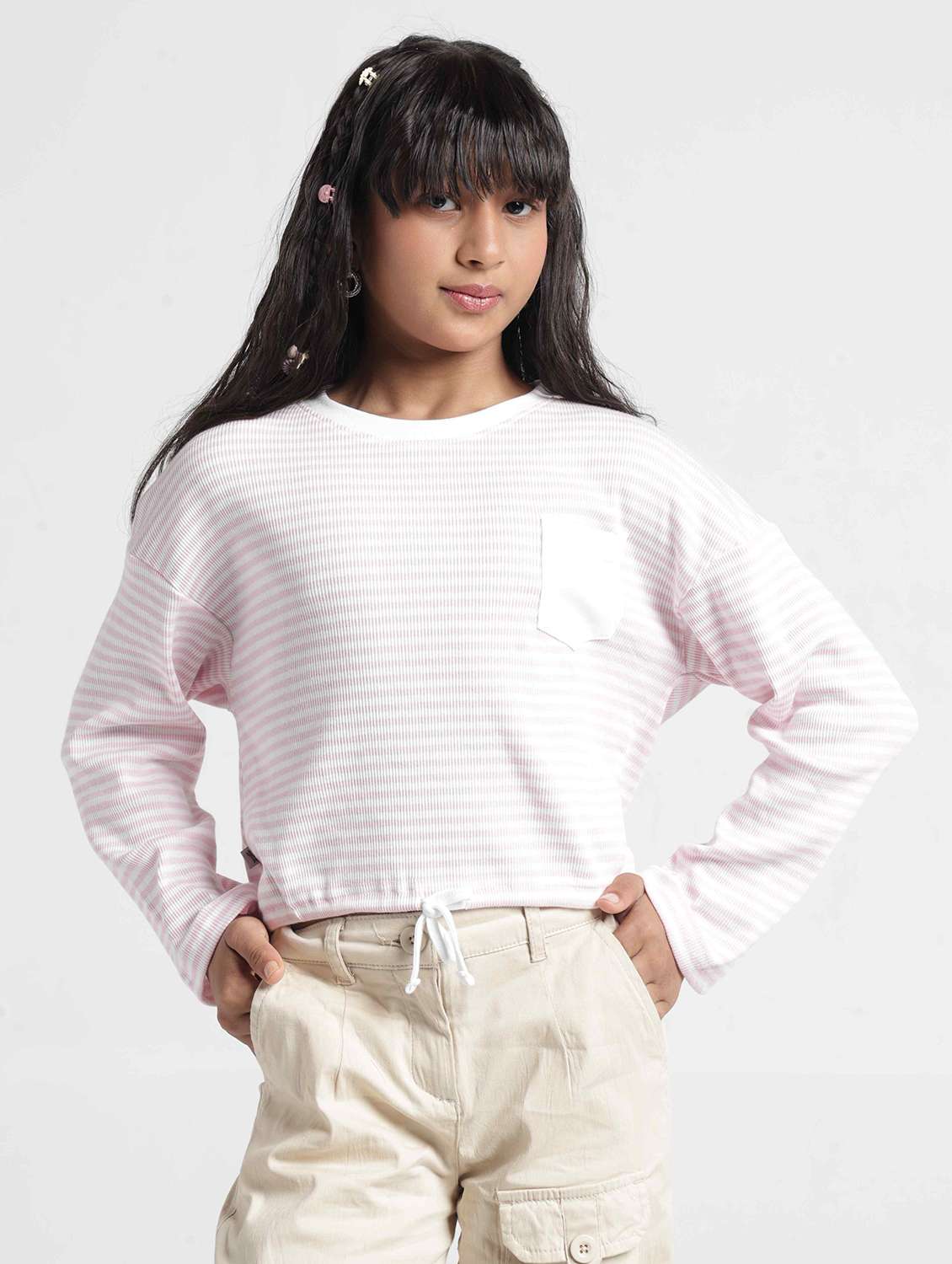 girls striped long sleeves regular fit tee