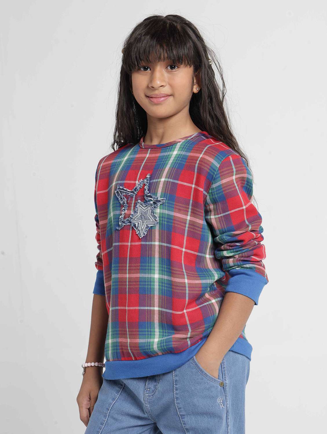 Girls Checkered Long Sleeves Regular Fit Sweatshirt - 22727301 -  Standard Image - 3