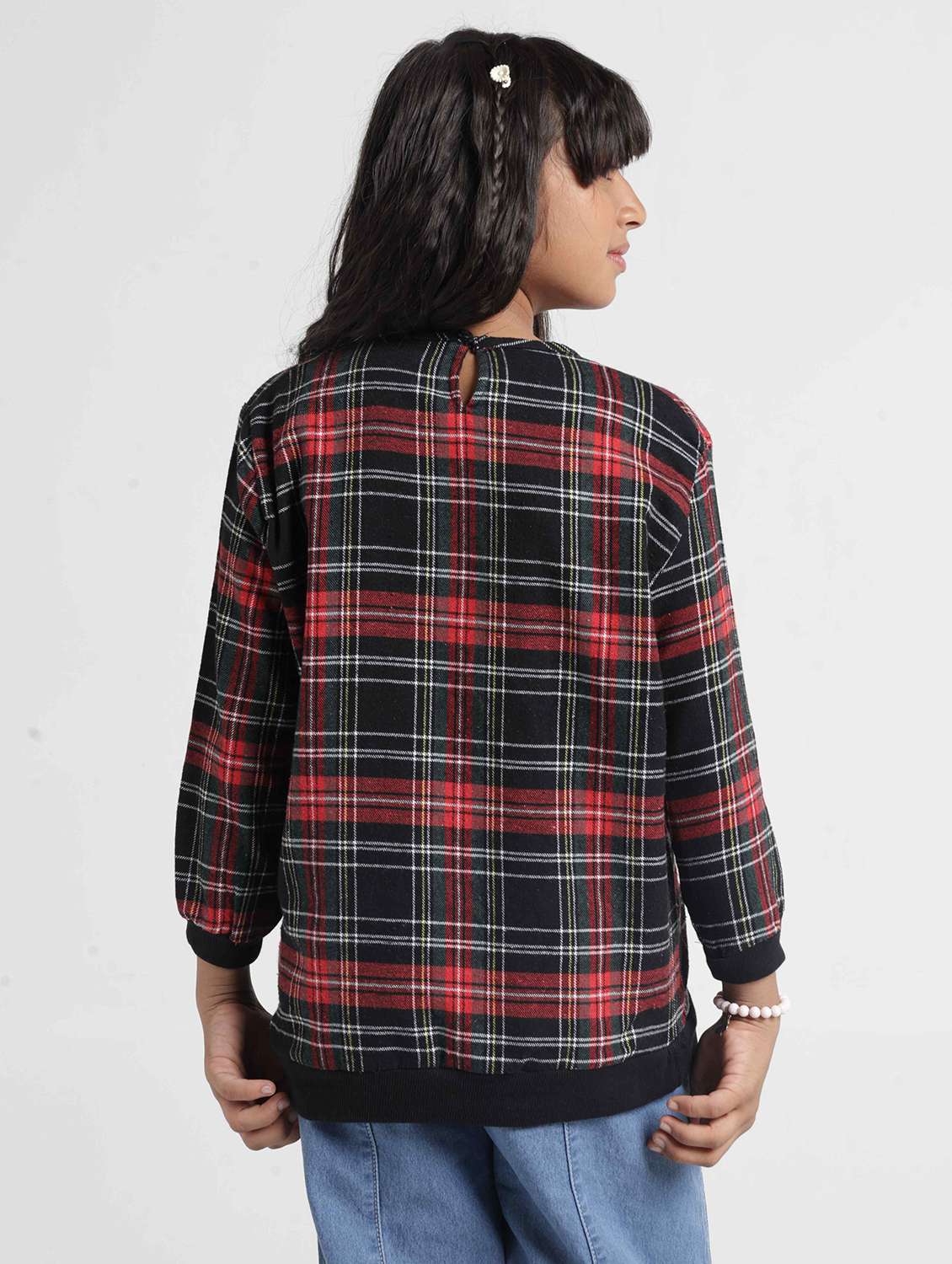 Girls Checkered Long Sleeves Regular Fit Sweatshirt - 22727302 -  Standard Image - 3