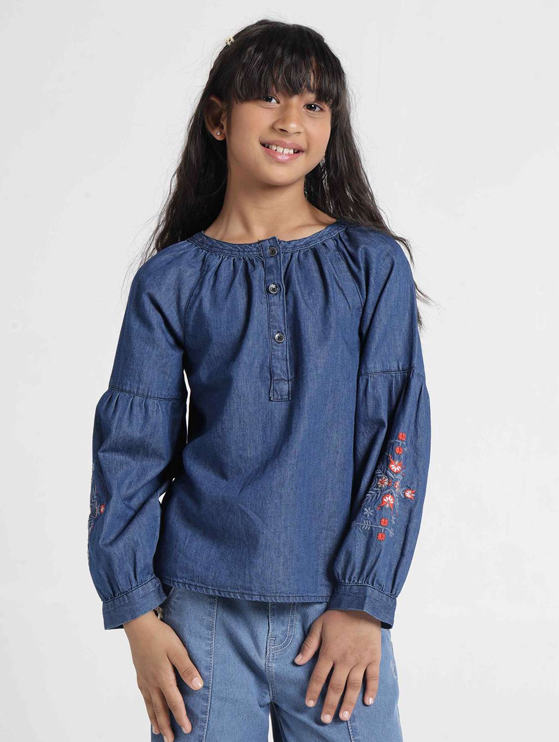 girls embroidered long sleeves regular fit top