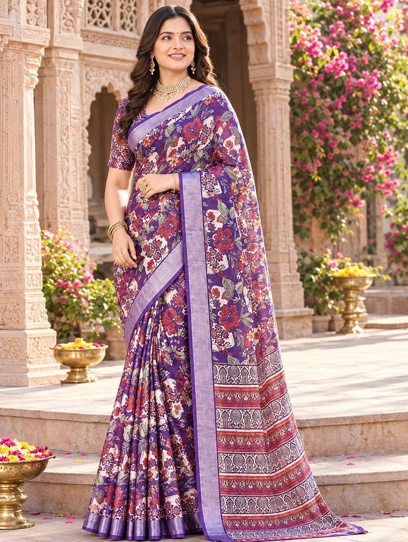women floral printed saree with blouse
