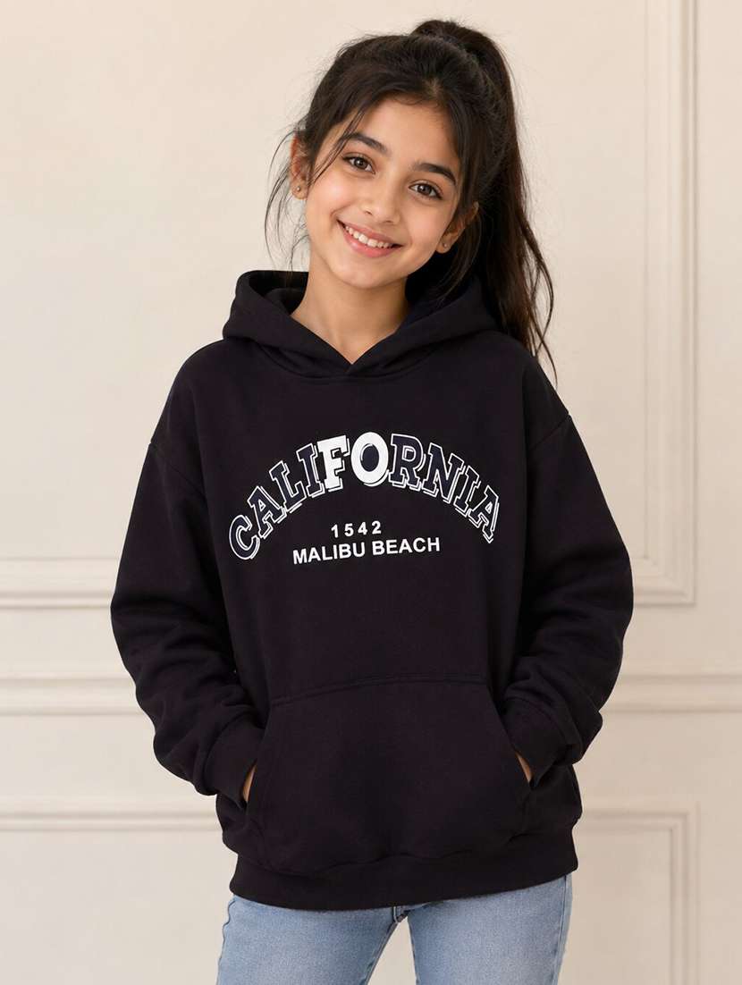 girls typographic long sleeves hooded sweatshirt
