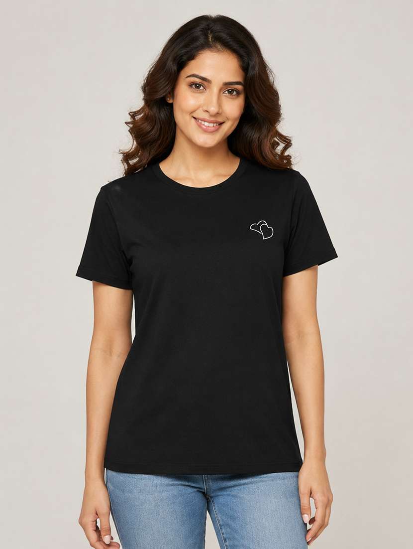 women placement printed short sleeves regular fit t-shirt