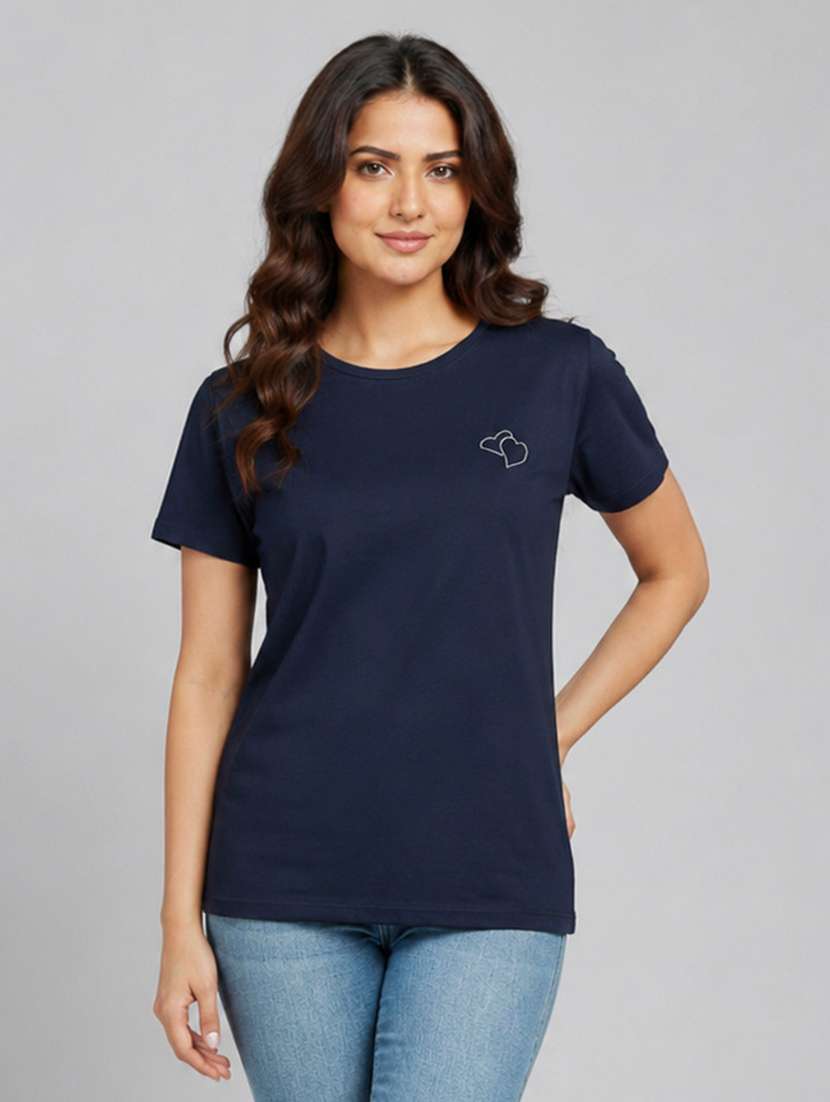 women placement printed short sleeves regular fit t-shirt