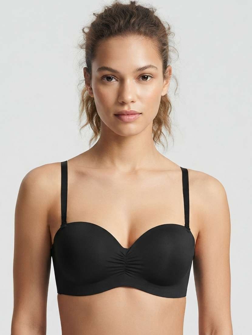 women solid three fourth coverage push up bra