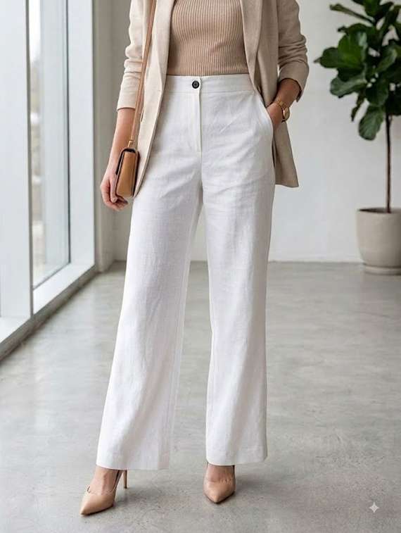 women solid high rise straight trouser