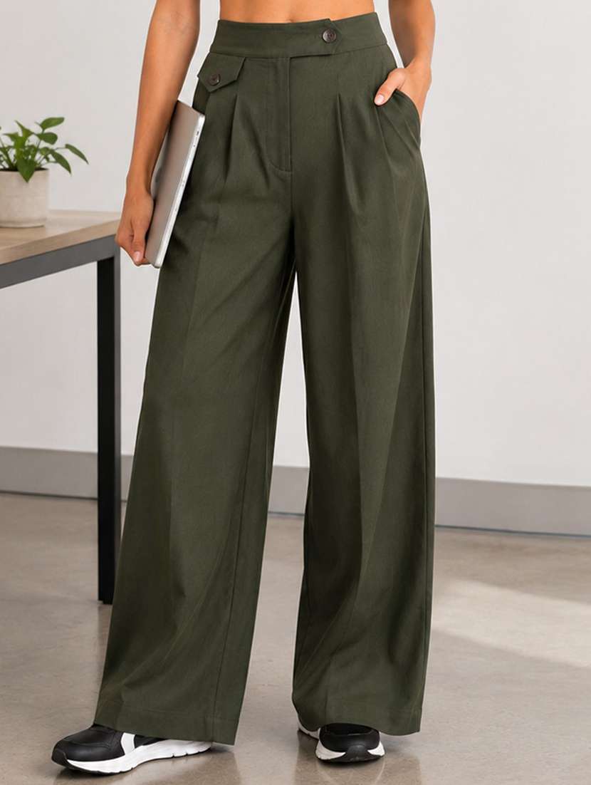 Women Solid High Rise Straight Trouser - 22728322 -  Standard Image - 3