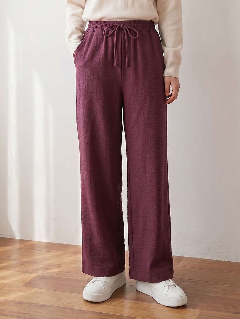 women solid high rise straight trouser